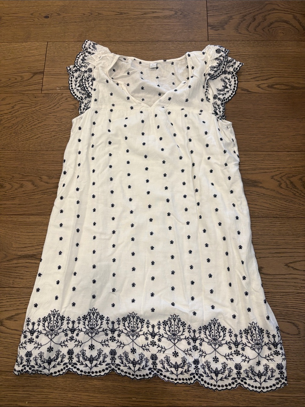 Old Navy White Midi Dress with Navy Embroidery